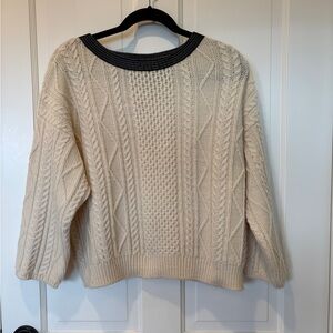 Cut 25 Cable Knit Sweater with Leather Trim